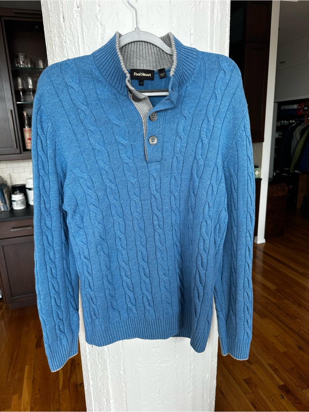 Paul Stuart Blue Cable Knit Cashmere Sweater